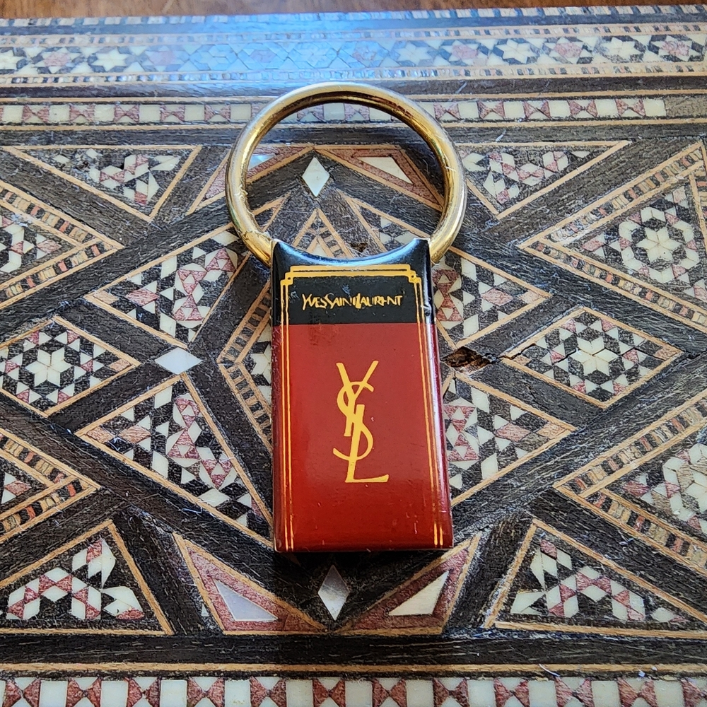 Yves Saint Laurent Red & Gold Enamel Logo Keyring